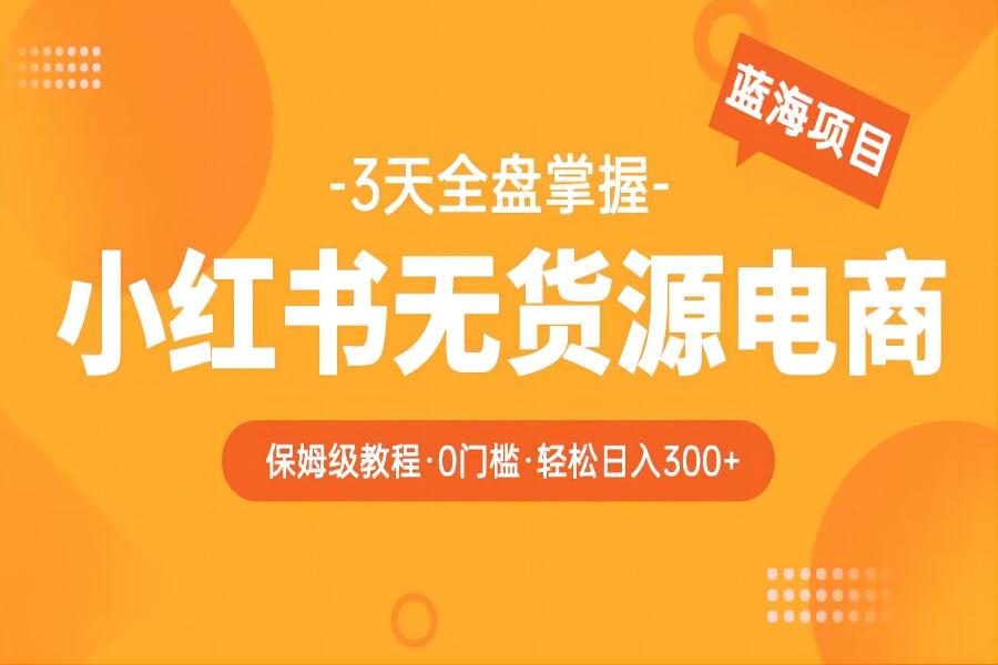 【038期】阿本-2023小红书无货源电商保姆级教程，从0到日入300，爆单3W