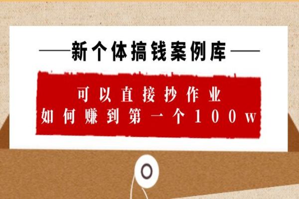 【195期】网络营销课程：新个体搞钱案例 库，可以直接抄作业 如何赚到第一个100w（29节视频+文档）