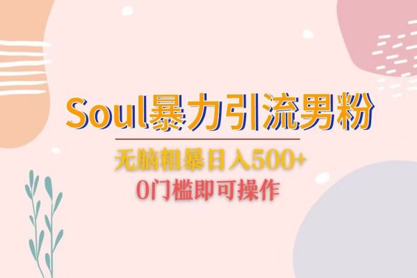 【250期】Soul暴力引流男粉玩法，无脑粗暴日入500＋，0门槛即可操作