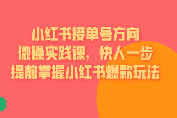 【279期】小红书接单号方向微操实践课，快人一步提前掌握小红书爆款玩法