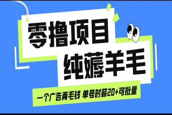 【375期】无脑纯薅羊毛小项目，一个广告两毛钱 单号时薪20+