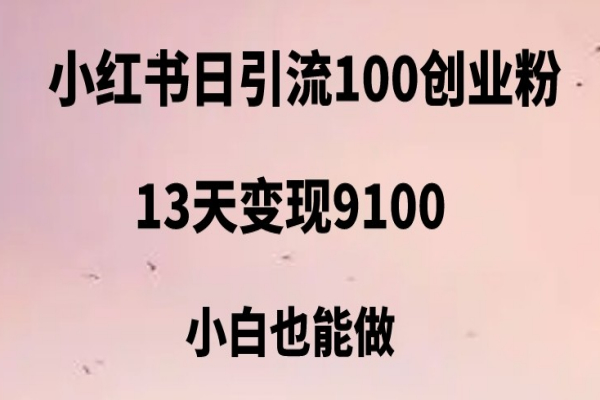 【400期】小红书副业项目分享：小红书日引流100+创业粉，13天变现9100，创业首选引流平台