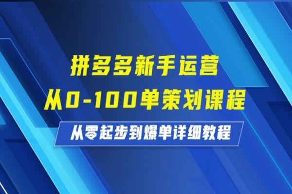 【430期】拼多多新手运营从0-100单策划课程，从零起步到爆单详细教程