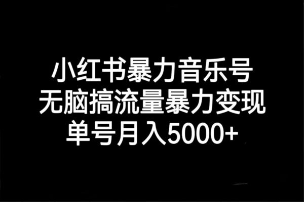 【531期】小红书暴力音乐号副业项目，无脑搞流量暴力变现，单号月入5000+