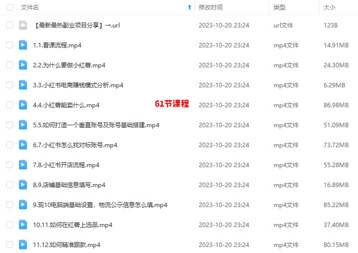 【686期】小红书电商运营基础课：61节新手实操指南 目录
