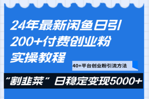 【913期】2024年最新闲鱼引流方法，每天200+付费创业粉，割韭菜轻松5000+实操教程！