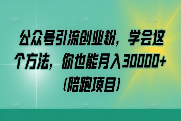 【994】公众号引流创业粉，学会这个方法，你也能月入30000+ (陪跑项目)