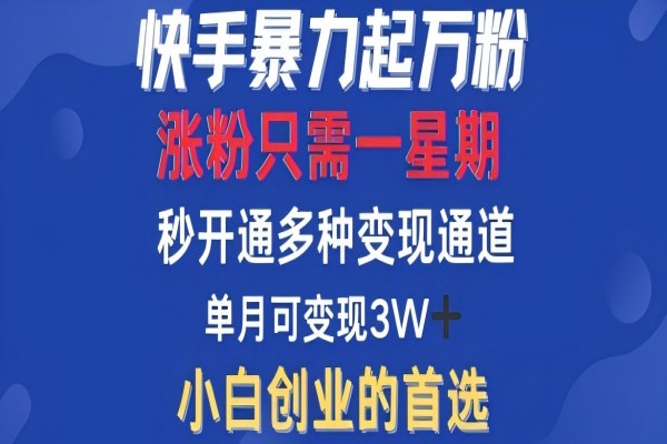 【1055】快手暴力起万粉，涨粉只需一星期，多种变现模式，直接秒开万合，单月变现过W