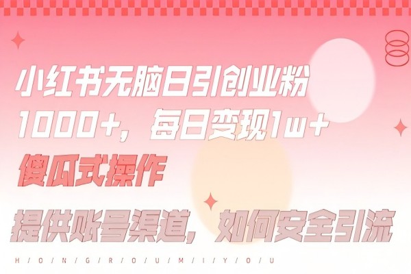 【1117】小红书无脑每日引流创业粉500+，小白每天只花半小时，躺赚长尾收益