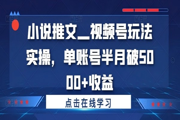 【1183】小说推文—视频号玩法实操，单账号半月破5000+收益