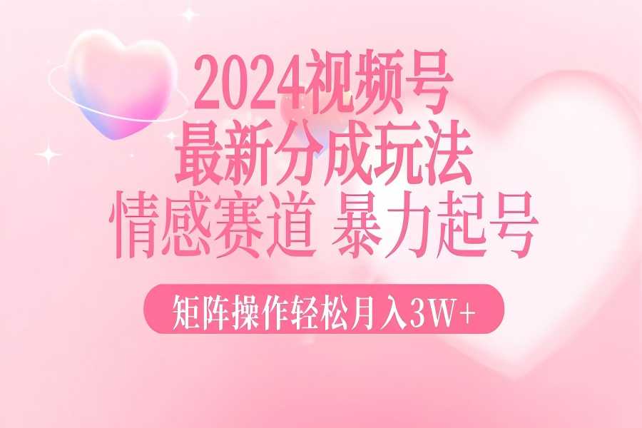 【1374】2024最新视频号分成玩法，情感赛道，暴力起号，矩阵操作轻松月入3W+