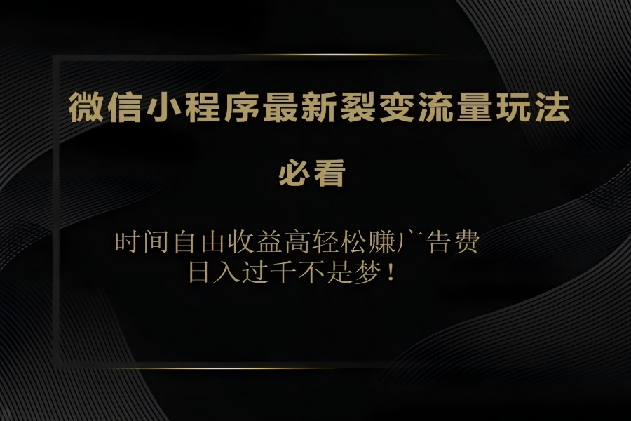 【1587】微信小程序最新裂变流量玩法，时间自由收益高轻松赚广告费，日入200-500+