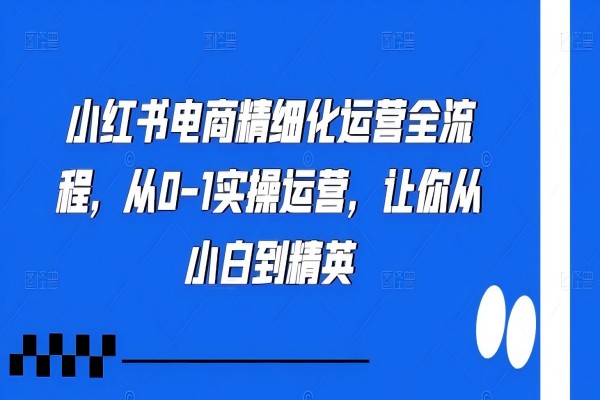 【1581】小红书电商精细化运营全流程，从0-1实操运营，让你从小白到精英