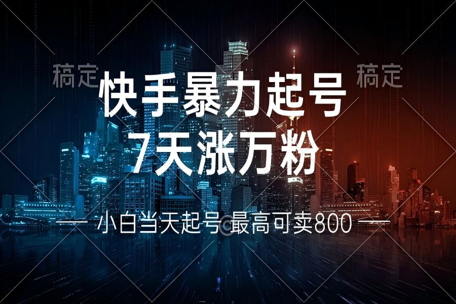 【1706】快手暴力起号，7天涨万粉，小白当天起号 多种变现方式，账号回收