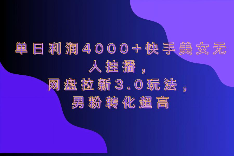 【1818】网盘拉新3.0玩法，男粉转化超高，单日利润4000+快手美女无人挂播