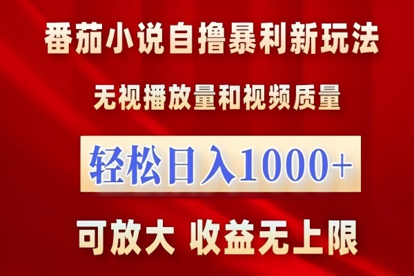 【1888】番茄小说自撸暴利新玩法，无视播放量，轻松日入1k，可放大，收益无上限