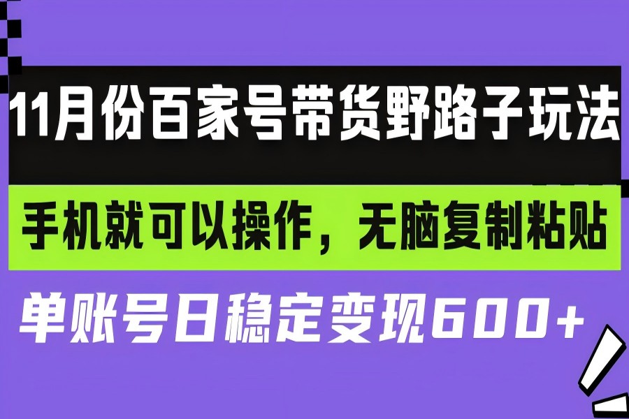【1912】百家号带货野路子玩法 手机就可以操作，无脑复制粘贴 单账号日稳定变现