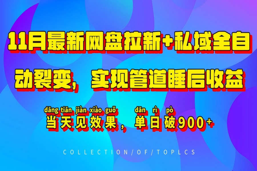 【1948】 11月最新网盘拉新+私域全自动裂变，实现管道睡后收益，当天见效果，单日破900+