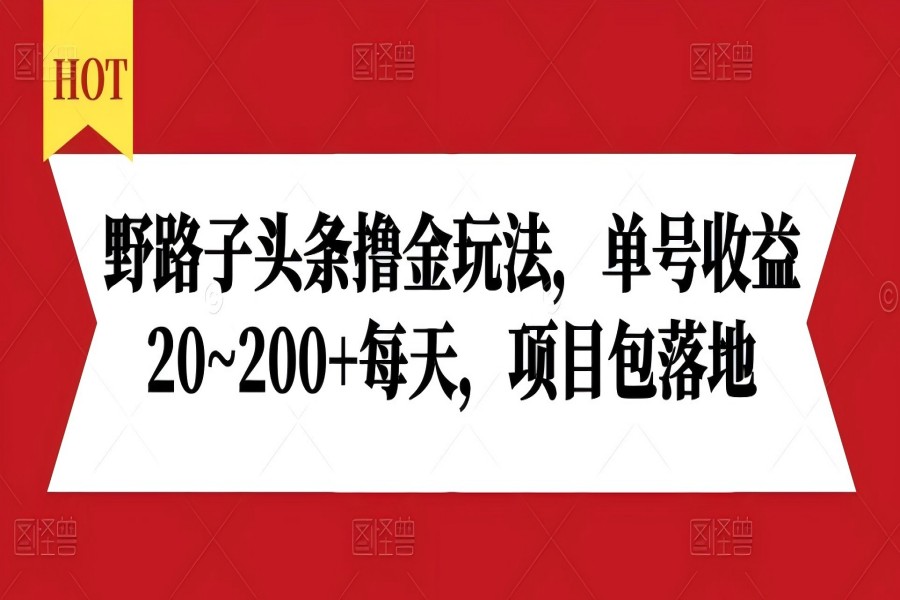 【2078】野路子头条撸金玩法，单号收益20~200+每天，项目包落地