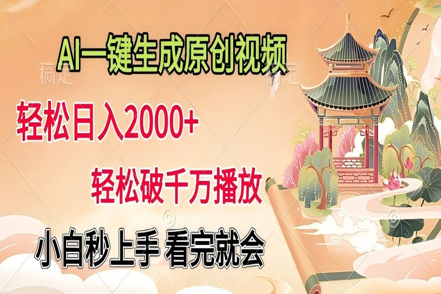 【2154】AI一键生成原创视频，轻松日入2000+，轻松破千万播放，小白秒上手，看完就会