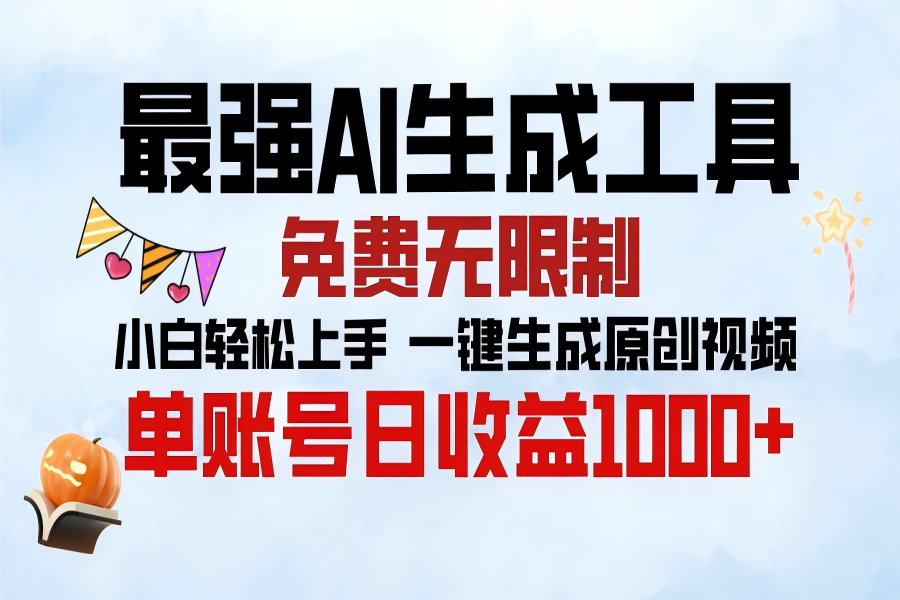 【2151】最强AI生成工具，免费无限制 小白轻松上手 单账号收益1000＋