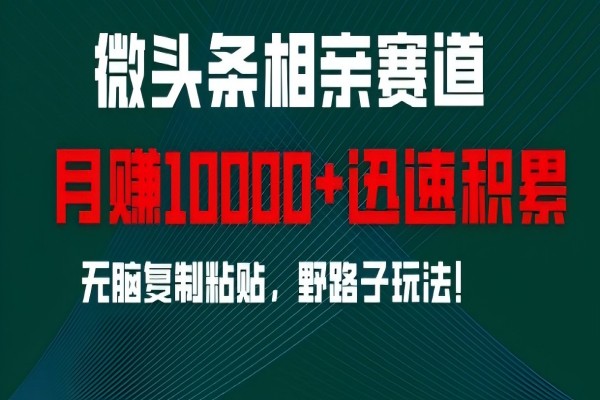 【2195】微头条相亲赛道，迅速积累，无脑复制粘贴，野路子玩法，月入1w