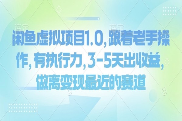【2506】闲鱼虚拟项目1.0，跟着老手操作，有执行力，3-5天出收益，做离变现最近的赛道