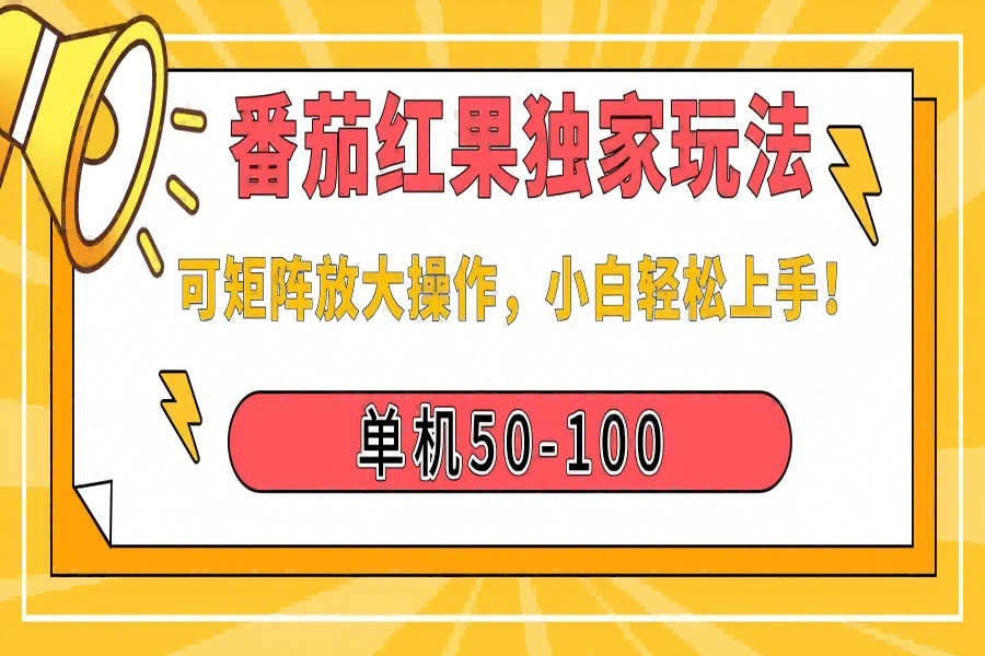 【2594】番茄红果独家玩法，单机50-100，可矩阵放大操作，小白轻松上手！