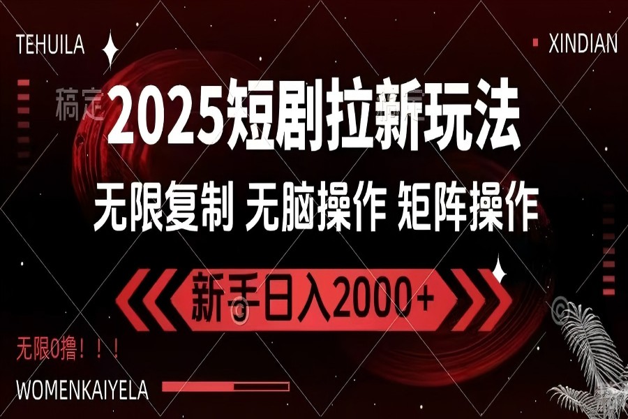 【2620】2025短剧拉新玩法，无需注册登录，无限0撸，无脑批量操作日入2000+